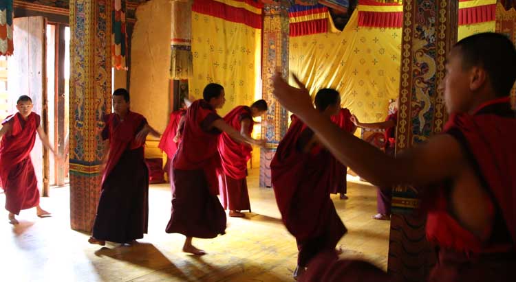Monks preparing for Mask dance